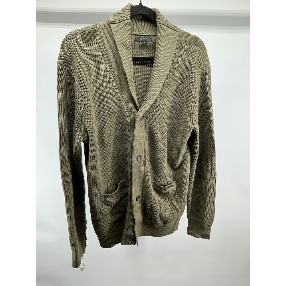 100% Organic Cotton Ribbed Shawl-Collar Cardigan Sweater